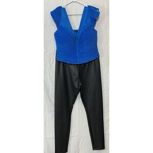 Express Nwot Faux Leather Leggings And Blue Crop Top Size Large Ruched